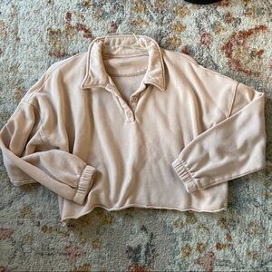 Aerie Cream Polo Crop Top Relaxed Fit